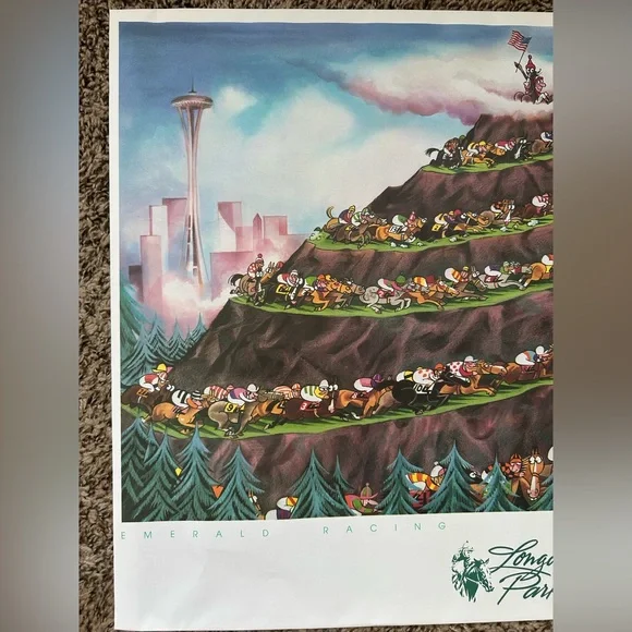 Longacres Park Horse Racing Poster Emerald Racing Association Seattle 18x24 Vtg - Picture 3 of 11